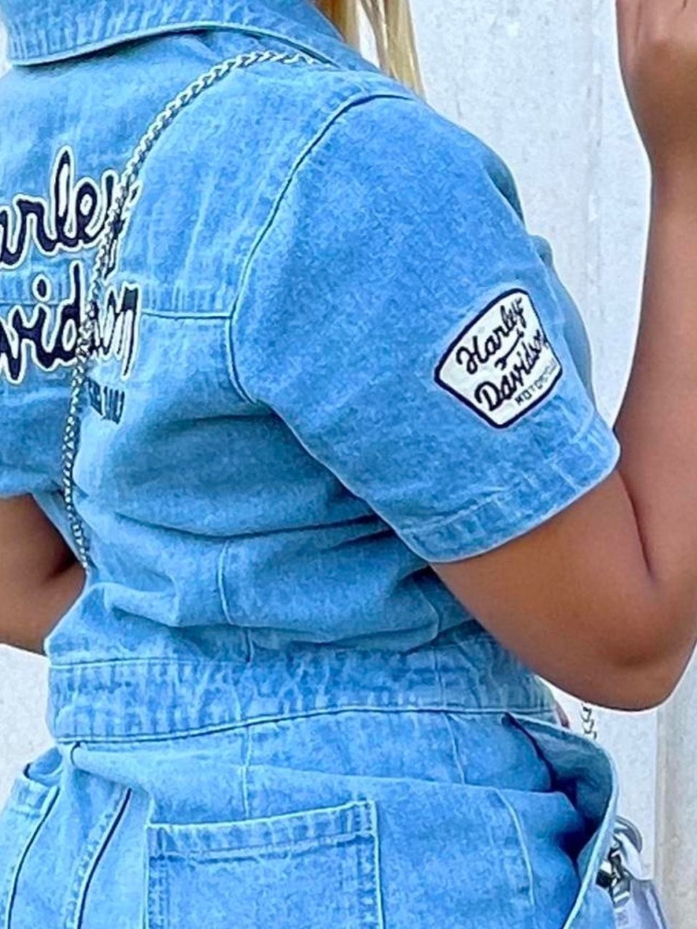 Harley-Davidson Light Blue Denim Short-Sleeve Women’s Jean jumpsuit